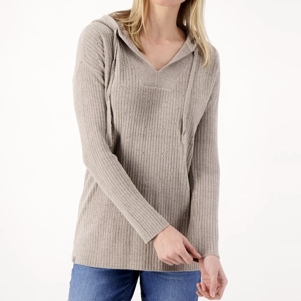 Barefoot Dreams CozyChic Ultra Lite Pointelle  Hooded Pullover Women's Large